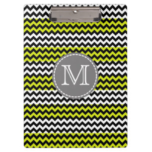 Schwarz-weiß Green Zickzack Zigzag Monogram Klemmbrett