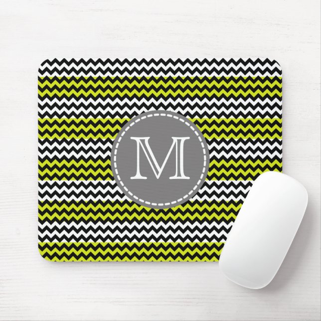 Schwarz-weiß Green Zickzack Zigzag Monogram Mousepad (Mit Mouse)