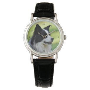 Schwarz-Weiß-Grenz-Hund Armbanduhr