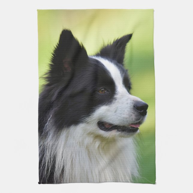 Schwarz-Weiß-Grenz-Hund Geschirrtuch (Vertikal)