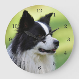 Schwarz-Weiß-Grenz-Hund Große Wanduhr