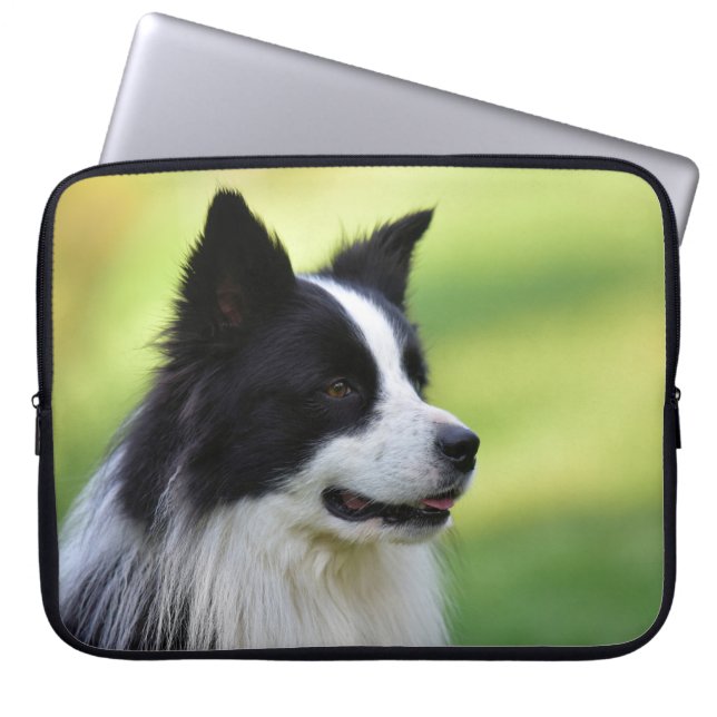 Schwarz-Weiß-Grenz-Hund Laptopschutzhülle (Vorderseite)