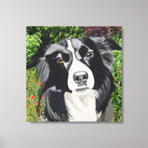 Schwarz-Weiß-Grenzkollie gegen Blume Leinwanddruck