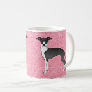 Schwarz-Weiß-Greyhound auf rosa Herzen Kaffeetasse