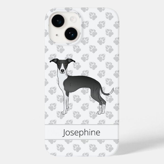Schwarz-Weiß-Greyhound mit Individuelle Name Case-Mate iPhone Hülle (Rückseite)