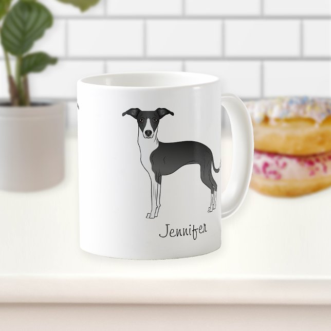 Schwarz-Weiß-Greyhound mit Individuelle Name Kaffeetasse (Von Creator hochgeladen)