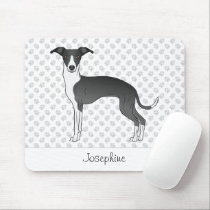 Schwarz-Weiß-Greyhound mit Individuelle Name Mousepad