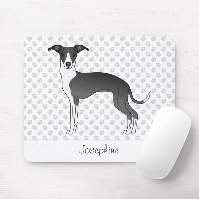Schwarz-Weiß-Greyhound mit Individuelle Name Mousepad (Mit Mouse)