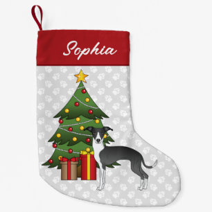 Schwarz-Weiß Greyhound & Weihnachtsbaum Kleiner Weihnachtsstrumpf