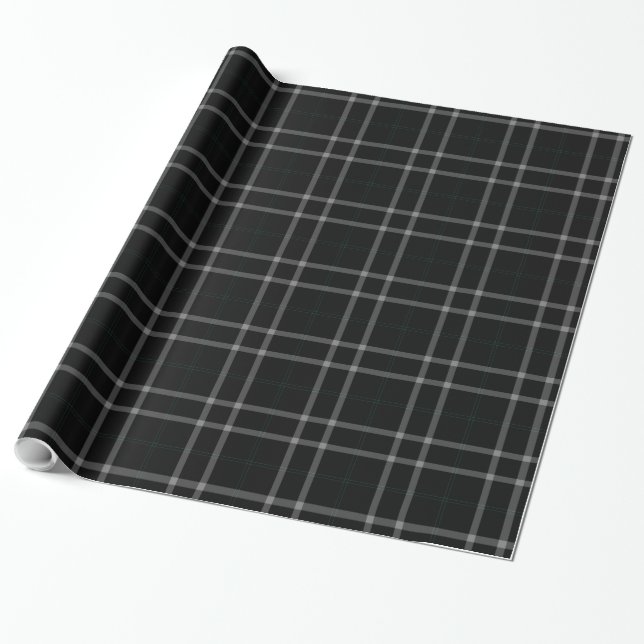 Schwarz-weiß Grid Tartan Kariert Geschenkpapier (Ungerollt)