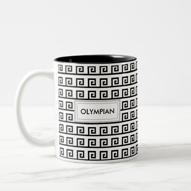 Schwarz-Weiß-Griechisches Geometrismuster Zweifarbige Tasse (Links)