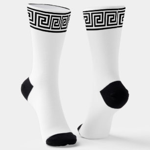 Schwarz-weiß griechisches Muster Crew Socken