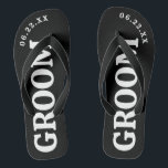 Schwarz-Weiß-Groom-Hochzeitsflacken Flip Flops<br><div class="desc">Diese Flip-Flops sind perfekt für den bald kommenden Groom! Passen Sie Ihren Hochzeitstag an.</div>