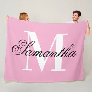 Schwarz-Weiß-Großes Monogramm Rosa Fleecedecke