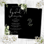 Schwarz-Weiß-Grün-Brautparty Einladung<br><div class="desc">Diese elegante botanische Blätter aus schwarz-weiß-grün mit Brautduscheinladung können mit Ihren Informationen in schicker Typografie mit Ihren Monogramm-Initialen auf der Rückseite personalisiert werden. Entwickelt von Thisisnotme©</div>