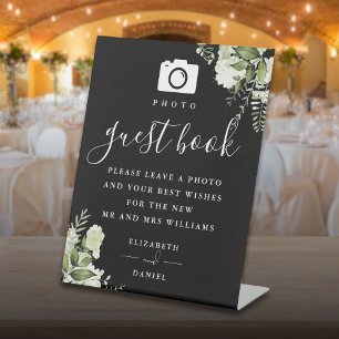 Schwarz-Weiß-Grün-Foto-Gästebuch-Hochzeit Sockelschild