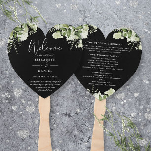 Schwarz-Weiß-Grün-Hochzeitsprogramm Herz Fächer