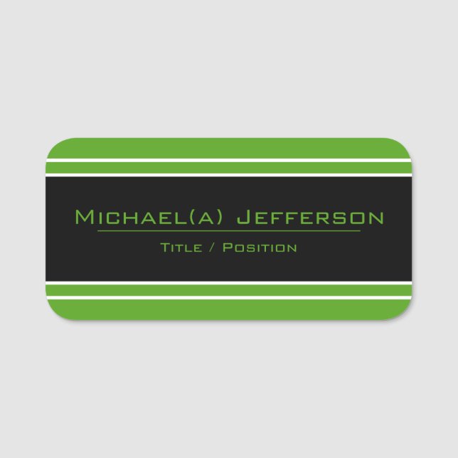 Schwarz-Weiß-Grün mit weißen Streifen: elegant Namensschild (Vorderseite)