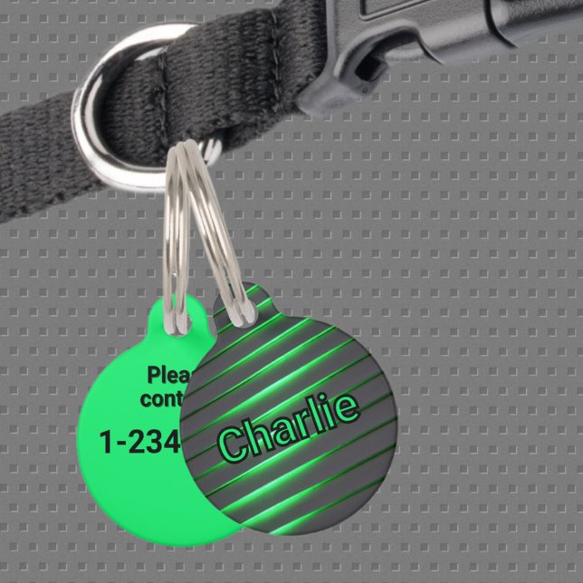 Schwarz-Weiß-grüne Techno-Cyber-Streifen Haustiermarke (Von Creator hochgeladen)