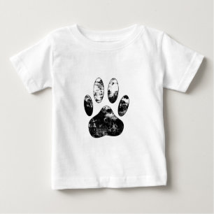 Schwarz-Weiß-Grunge Dog Paw Print Baby T-shirt