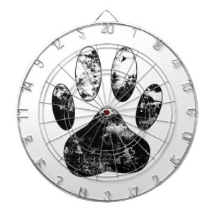 Schwarz-Weiß-Grunge Dog Paw Print Dartscheibe