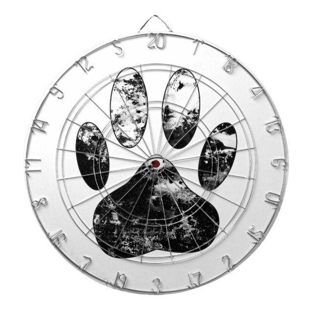 Schwarz-Weiß-Grunge Dog Paw Print Dartscheibe (vorne)