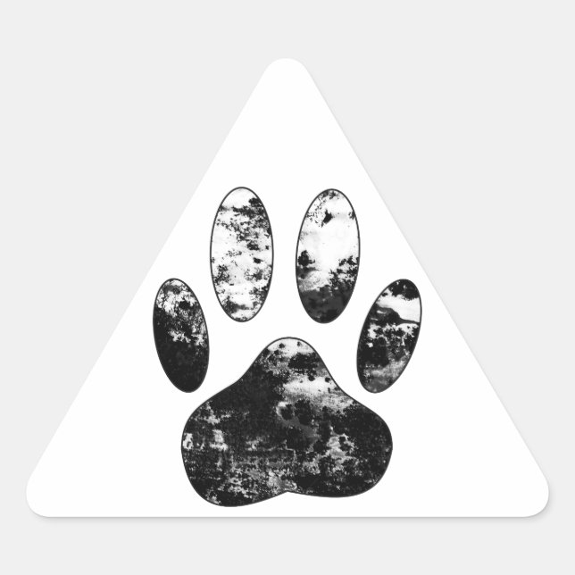 Schwarz-Weiß-Grunge Dog Paw Print Dreieckiger Aufkleber (Vorderseite)
