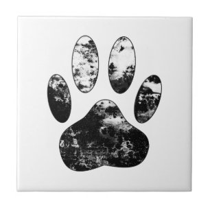 Schwarz-Weiß-Grunge Dog Paw Print Fliese