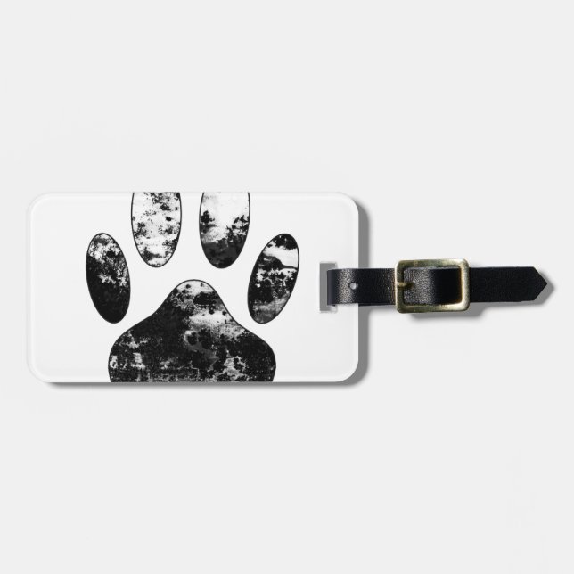 Schwarz-Weiß-Grunge Dog Paw Print Gepäckanhänger (Vorderseite horizontal)