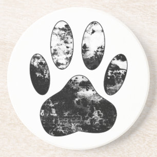 Schwarz-Weiß-Grunge Dog Paw Print Getränkeuntersetzer