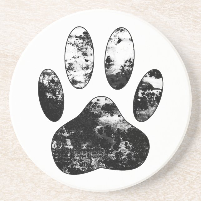 Schwarz-Weiß-Grunge Dog Paw Print Getränkeuntersetzer (Vorne)