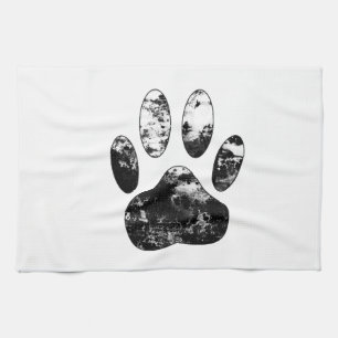 Schwarz-Weiß-Grunge Dog Paw Print Handtuch