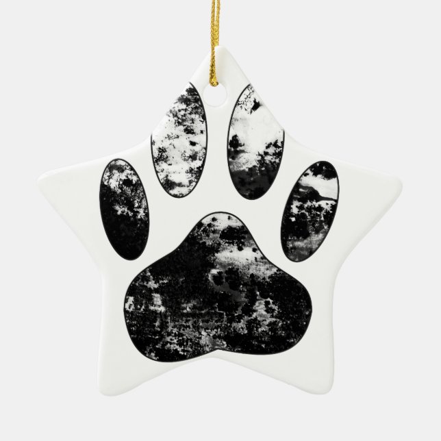 Schwarz-Weiß-Grunge Dog Paw Print Keramik Ornament (Vorne)