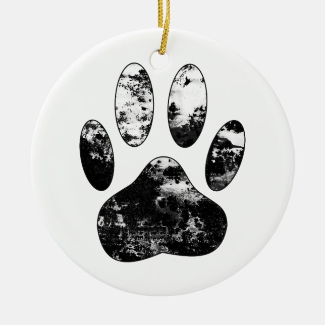 Schwarz-Weiß-Grunge Dog Paw Print Keramik Ornament (Vorne)