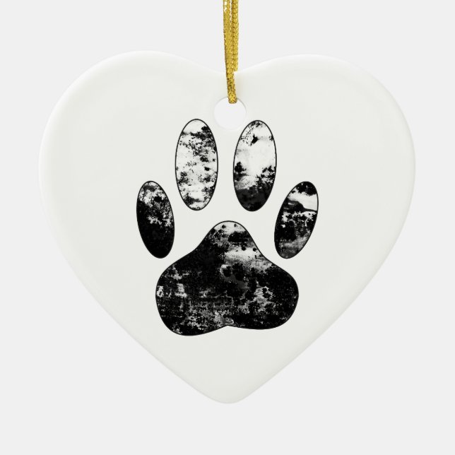 Schwarz-Weiß-Grunge Dog Paw Print Keramikornament (Vorne)