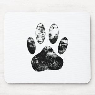 Schwarz-Weiß-Grunge Dog Paw Print Mousepad