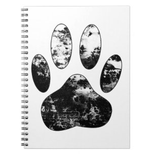 Schwarz-Weiß-Grunge Dog Paw Print Notizblock
