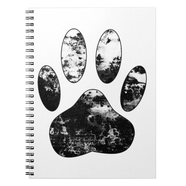 Schwarz-Weiß-Grunge Dog Paw Print Notizblock (Vorderseite)