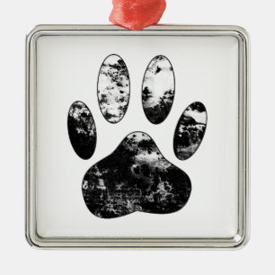 Schwarz-Weiß-Grunge Dog Paw Print Ornament Aus Metall