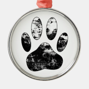 Schwarz-Weiß-Grunge Dog Paw Print Ornament Aus Metall