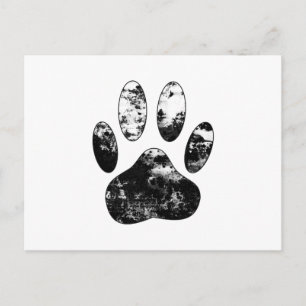 Schwarz-Weiß-Grunge Dog Paw Print Postkarte