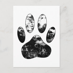 Schwarz-Weiß-Grunge Dog Paw Print Postkarte