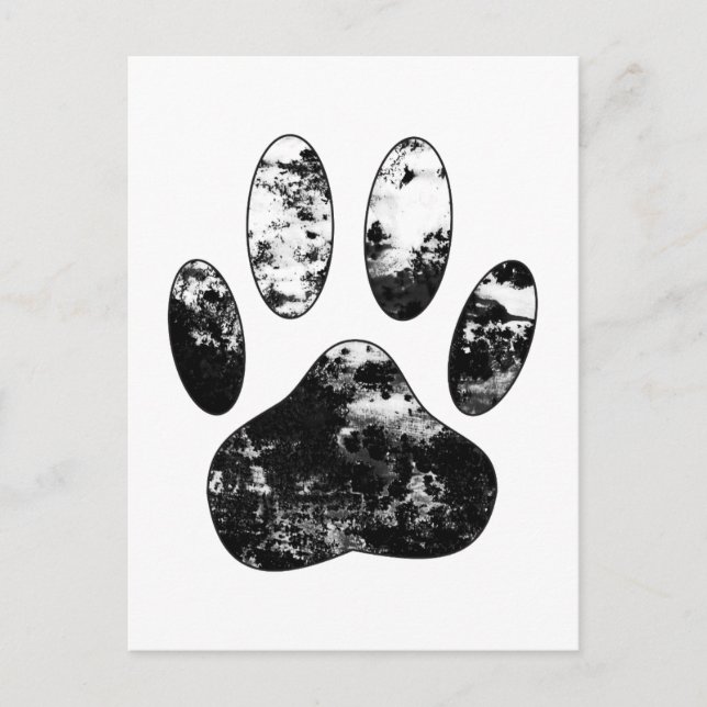 Schwarz-Weiß-Grunge Dog Paw Print Postkarte (Vorderseite)