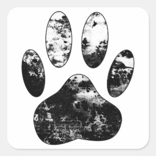 Schwarz-Weiß-Grunge Dog Paw Print Quadratischer Aufkleber