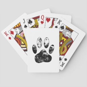 Schwarz-Weiß-Grunge Dog Paw Print Spielkarten