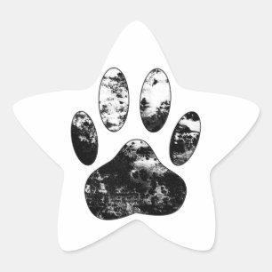 Schwarz-Weiß-Grunge Dog Paw Print Stern-Aufkleber