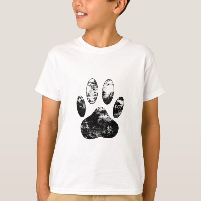 Schwarz-Weiß-Grunge Dog Paw Print T-Shirt (Vorderseite)