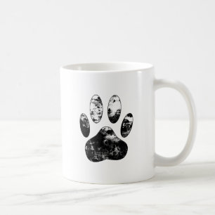 Schwarz-Weiß-Grunge Dog Paw Print Tasse