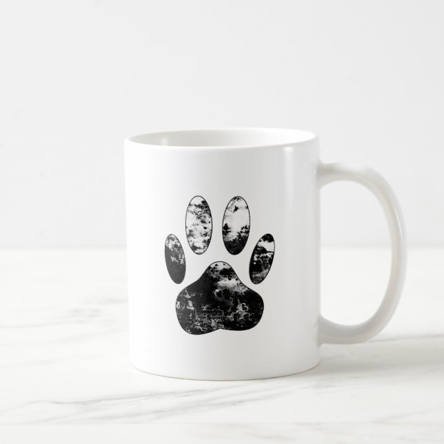 Schwarz-Weiß-Grunge Dog Paw Print Tasse (Rechts)