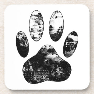 Schwarz-Weiß-Grunge Dog Paw Print Untersetzer